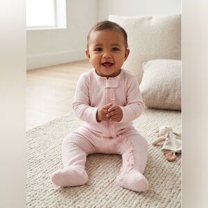 6-9 MONTHS Cloud Island® NEW 2-PACK Pink Ribbed Sleep & Play Outfit w/ Footies